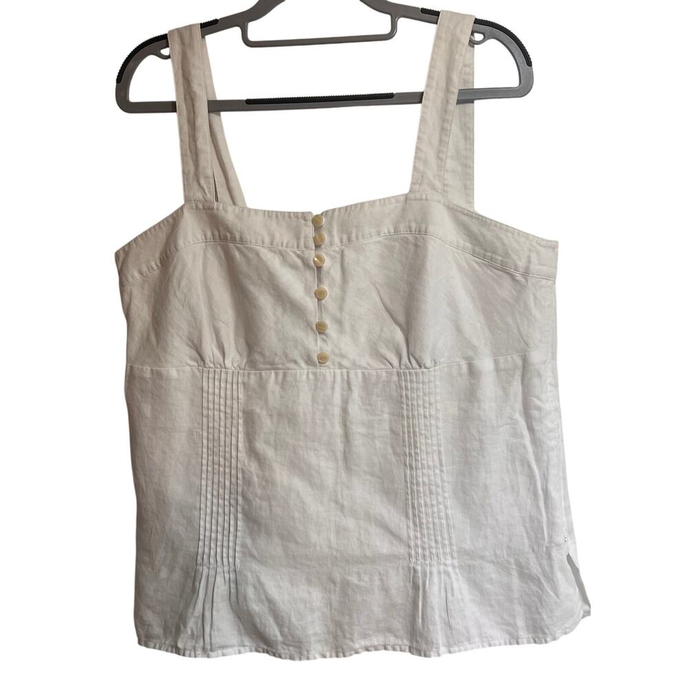 Ann Taylor Loft 100% Linen White Pintuck Tank Top Cotton Lined Size 14